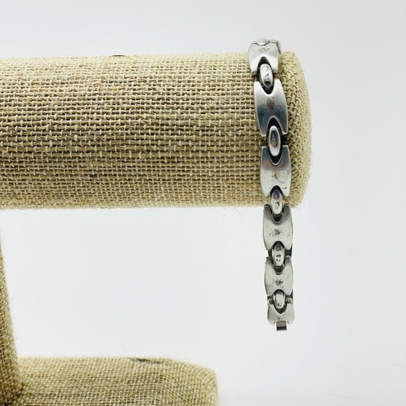 Chunky Link Bracelet Silver Tone Industrial Modernist Classic Career Cosplay - Picture 4 of 6